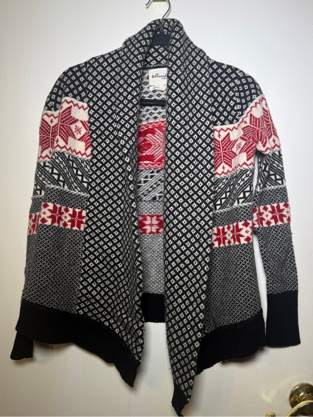 Telluride Open Cardigan — Black, White & Red Women's Small Lambswool